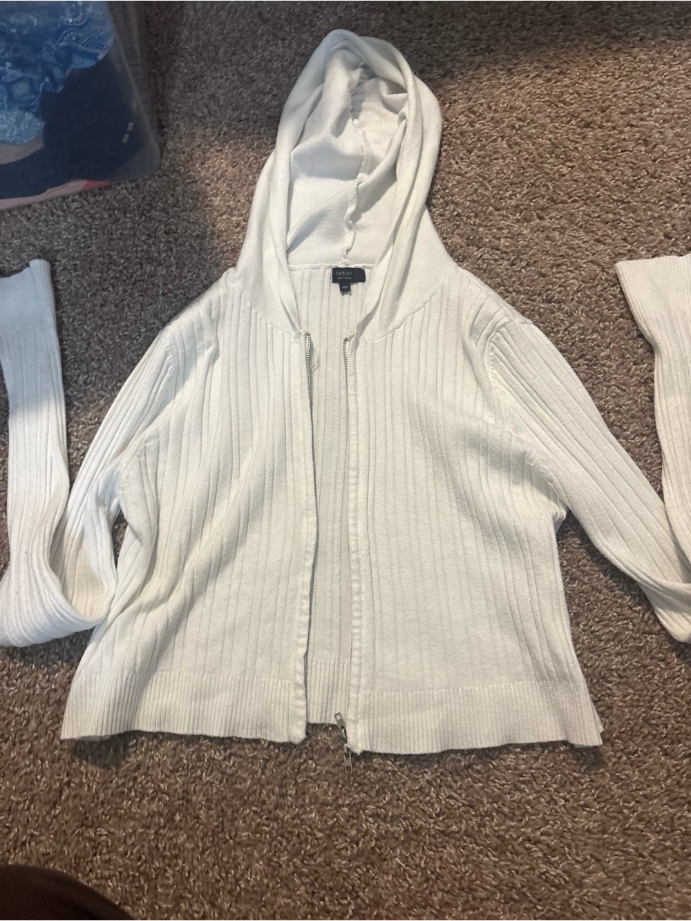 debut Cream Ribbed Zip-Up Hoodie Sweater
